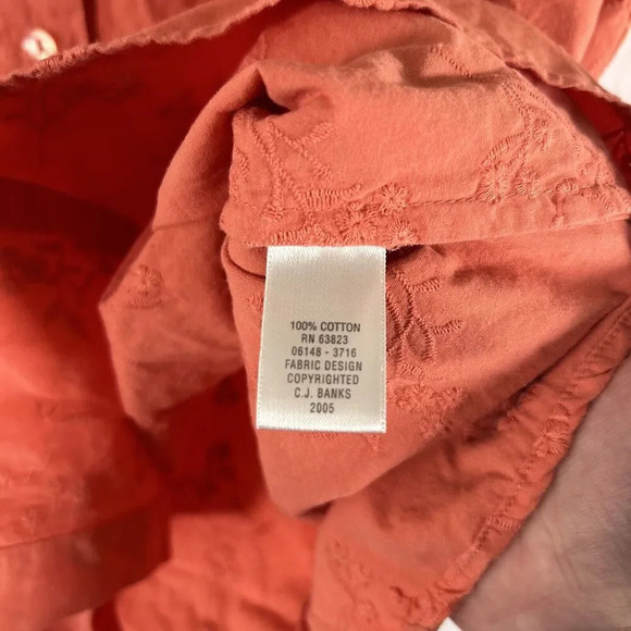 CJ Banks Blouse Women's 1X Orange Floral Button Up Short Sleeve Collared - Picture 6 of 9